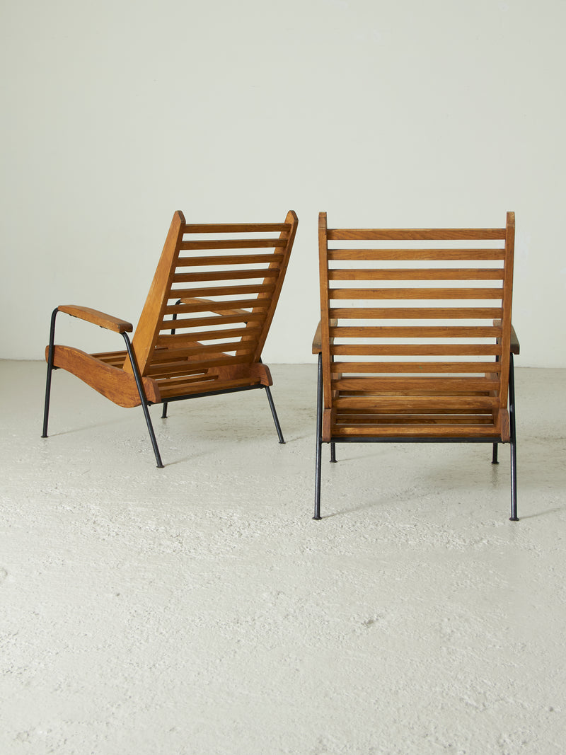 Pareja de sillones de madera y hierro