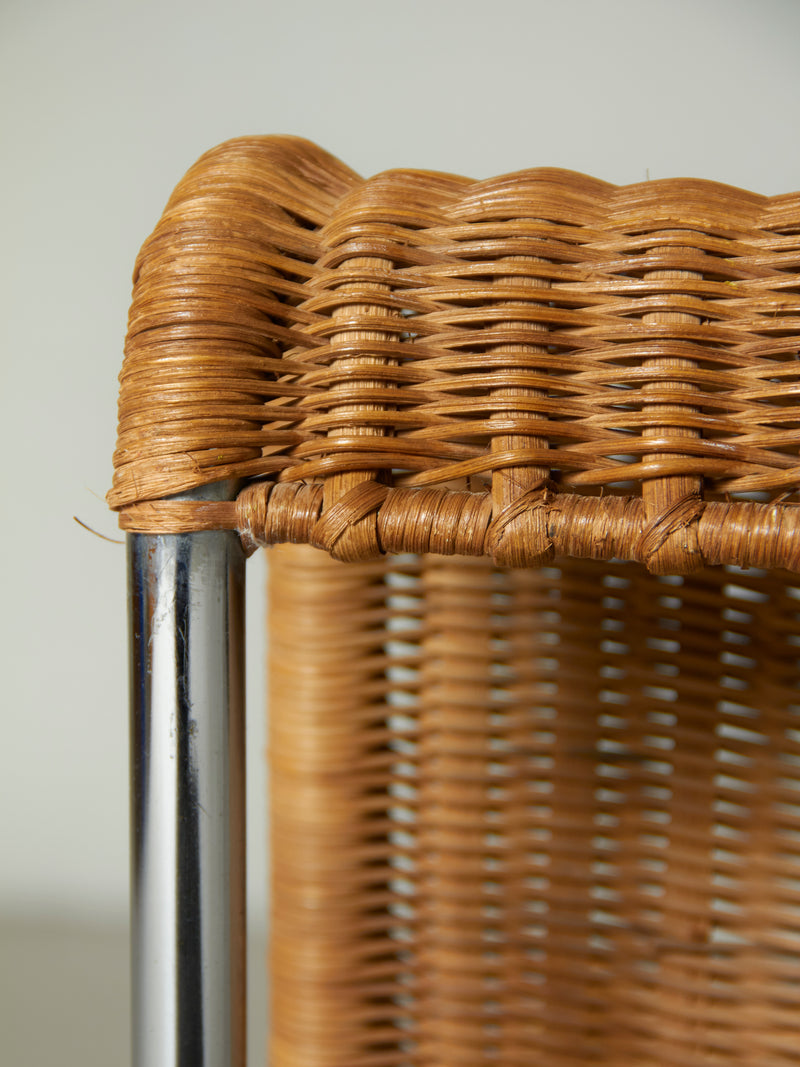 Cantilever chair made of chrome tube and wicker