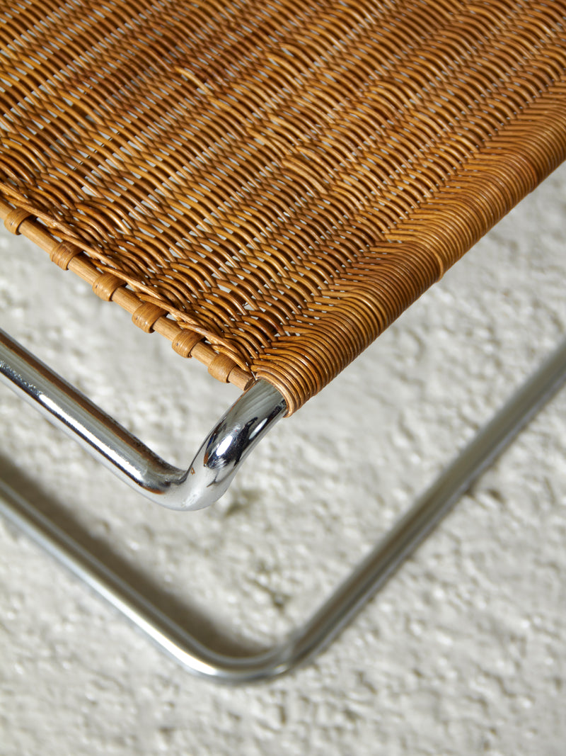 Cantilever chair made of chrome tube and wicker