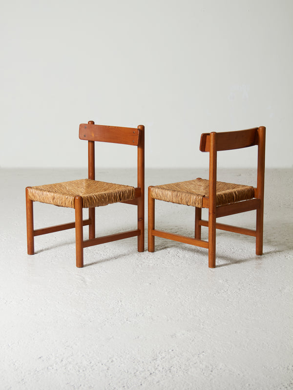 Pair of Pine and Rush Low Chairs