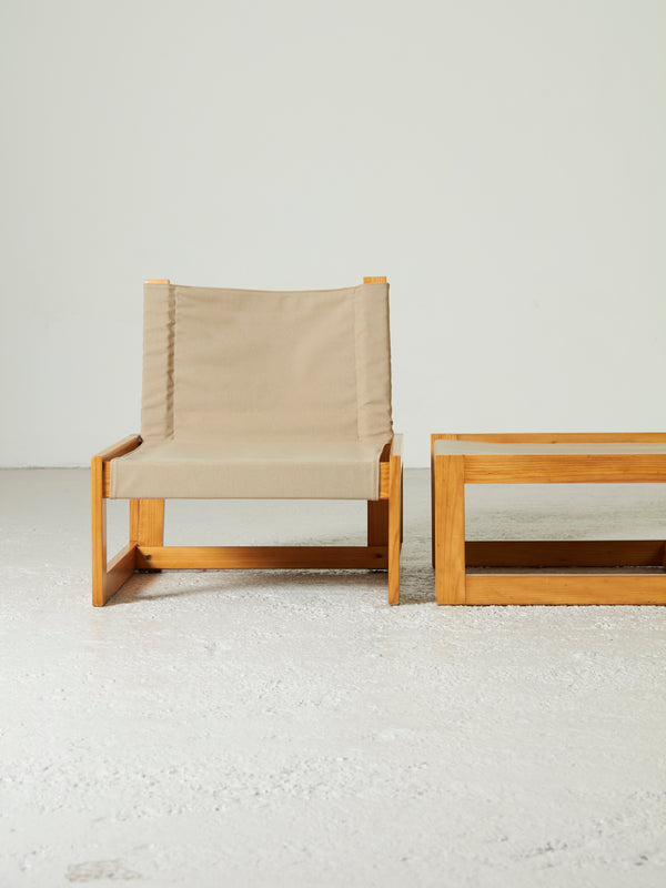 Pair of Pine and Fabric Armchairs