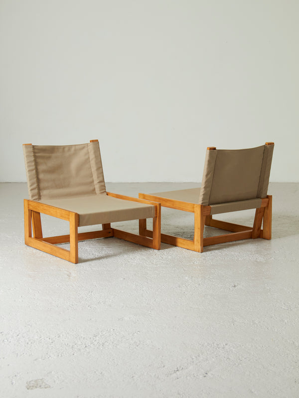 Pair of Pine and Fabric Armchairs