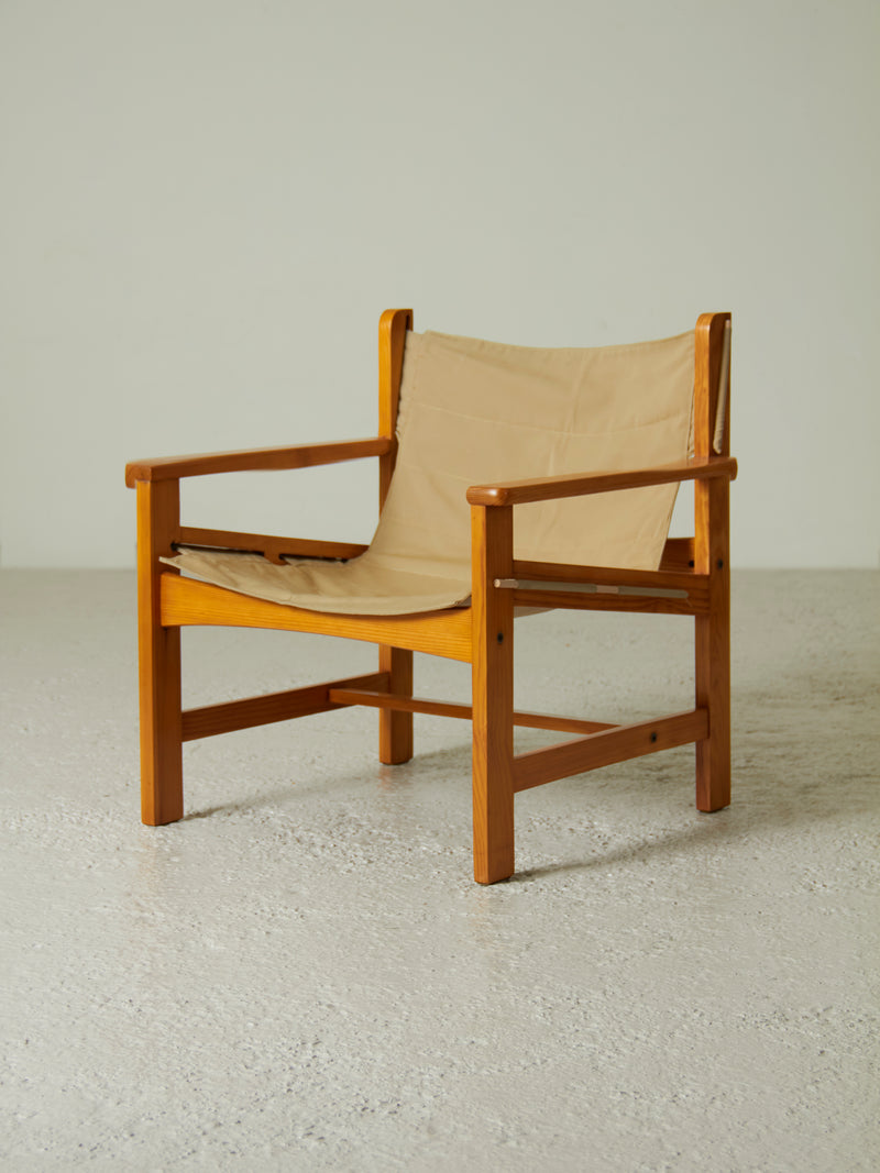 Butaca de pi i lona beige