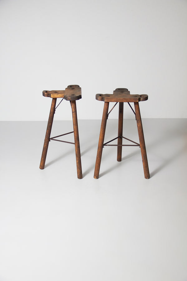Pair of High Wood and Iron Stools