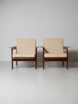 Pair of White Upholstered Lounge Chairs