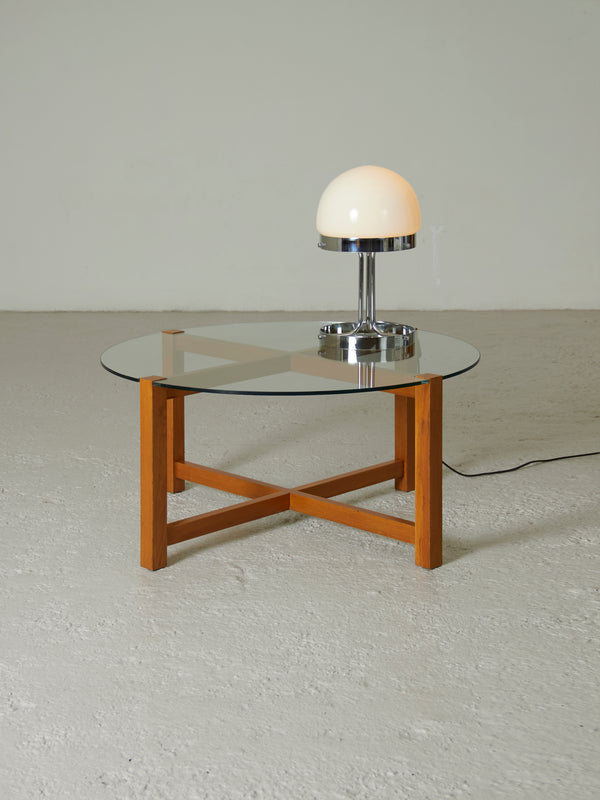 Round Oak and Glass Coffee Table