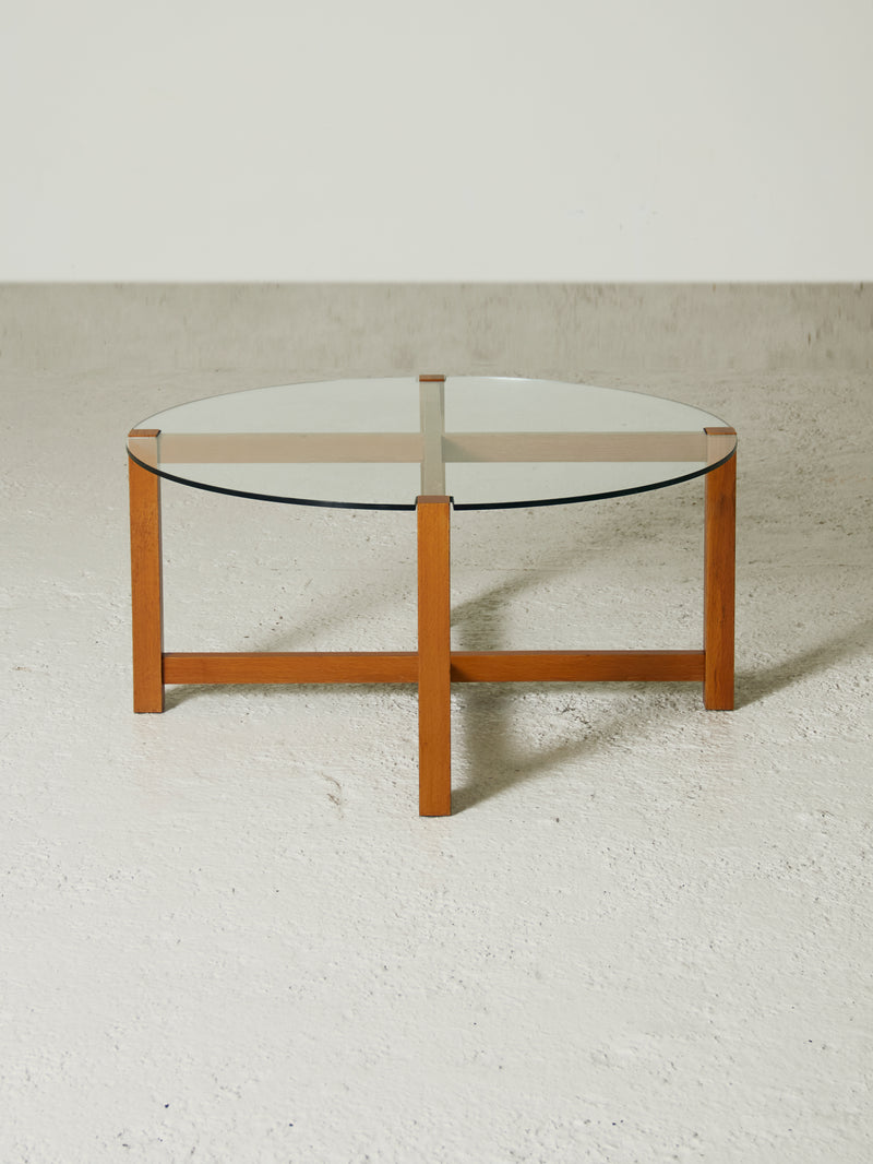 Taula de centre rodona de roure i vidre