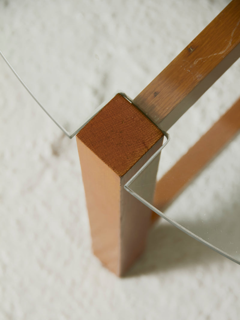 Taula de centre rodona de roure i vidre