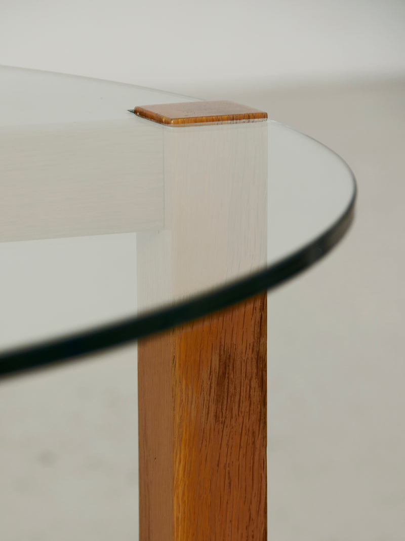 Taula de centre rodona de roure i vidre