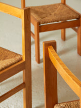 Set of Four Pine and Rush Dining Chairs