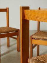 Set of Four Pine and Rush Dining Chairs