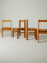 Set of Four Pine and Rush Dining Chairs