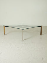Square Glass and Brass Coffee Table II