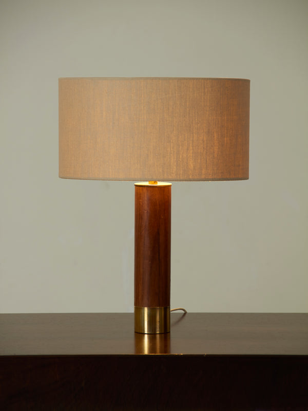 Brass, Wood and Linen Table Lamp