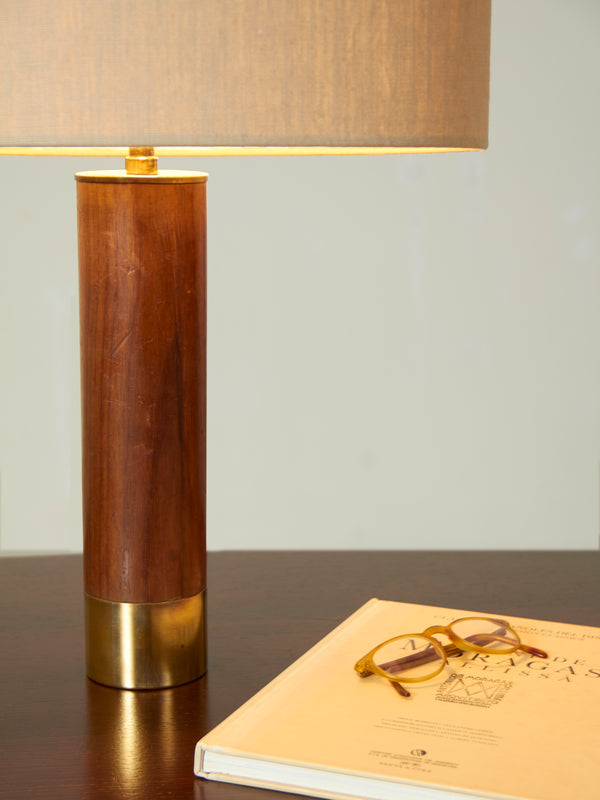 Brass, Wood and Linen Table Lamp