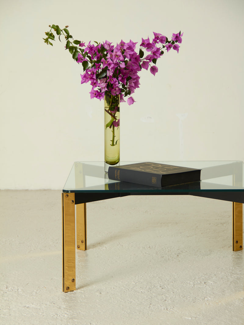 Square Glass and Brass Coffee Table