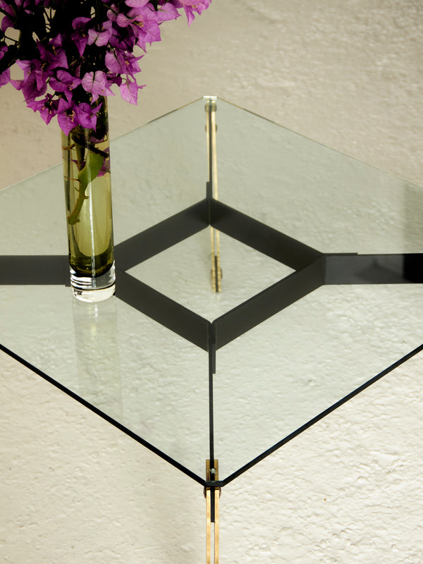 Square Glass and Brass Coffee Table