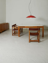 Taula de menjador quadrada de roure i fórmica blanca