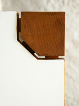 Taula de menjador quadrada de roure i fórmica blanca