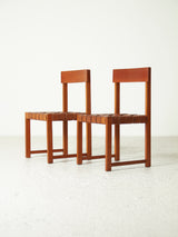 Pair of Pine and Leather Chairs