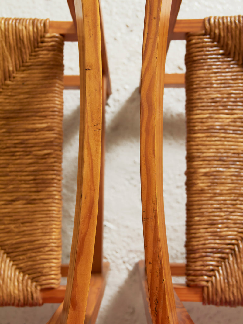 Pair of Pine and Rush Dining Chairs mod. 183