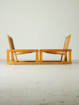 Pair of Pine and Rush Lounge Chairs