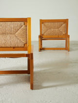 Pair of Pine and Rush Lounge Chairs