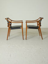 Pair of Wooden Armchairs with Skay Upholstery