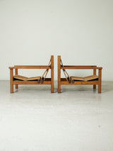 Pair of Oak and Rush Lounge Chairs