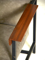 Pair of Iron, Wood, and Chenille Armchairs