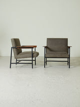 Pair of Iron, Wood, and Chenille Armchairs