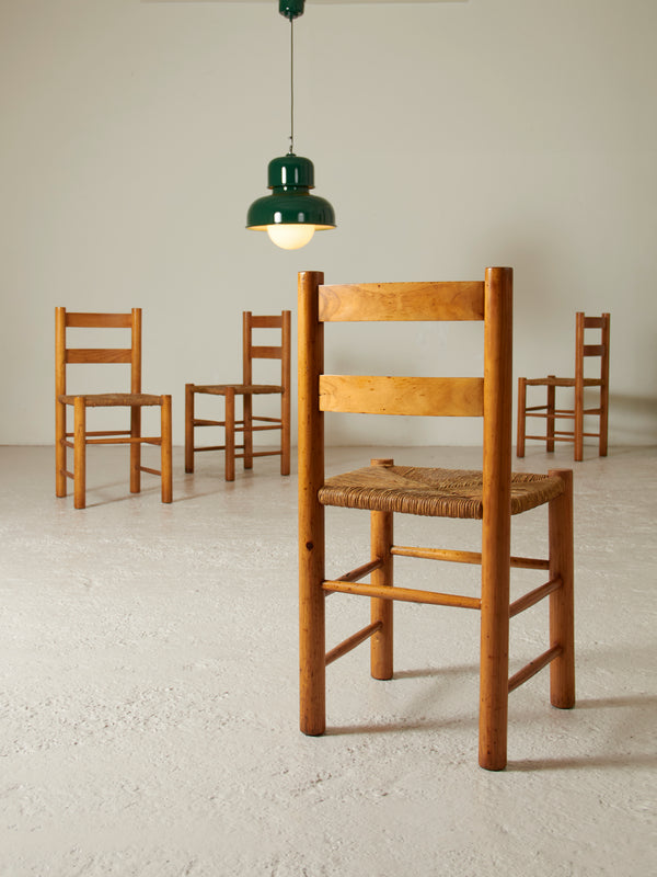 Set of Four Pine and Rope Dining Chairs