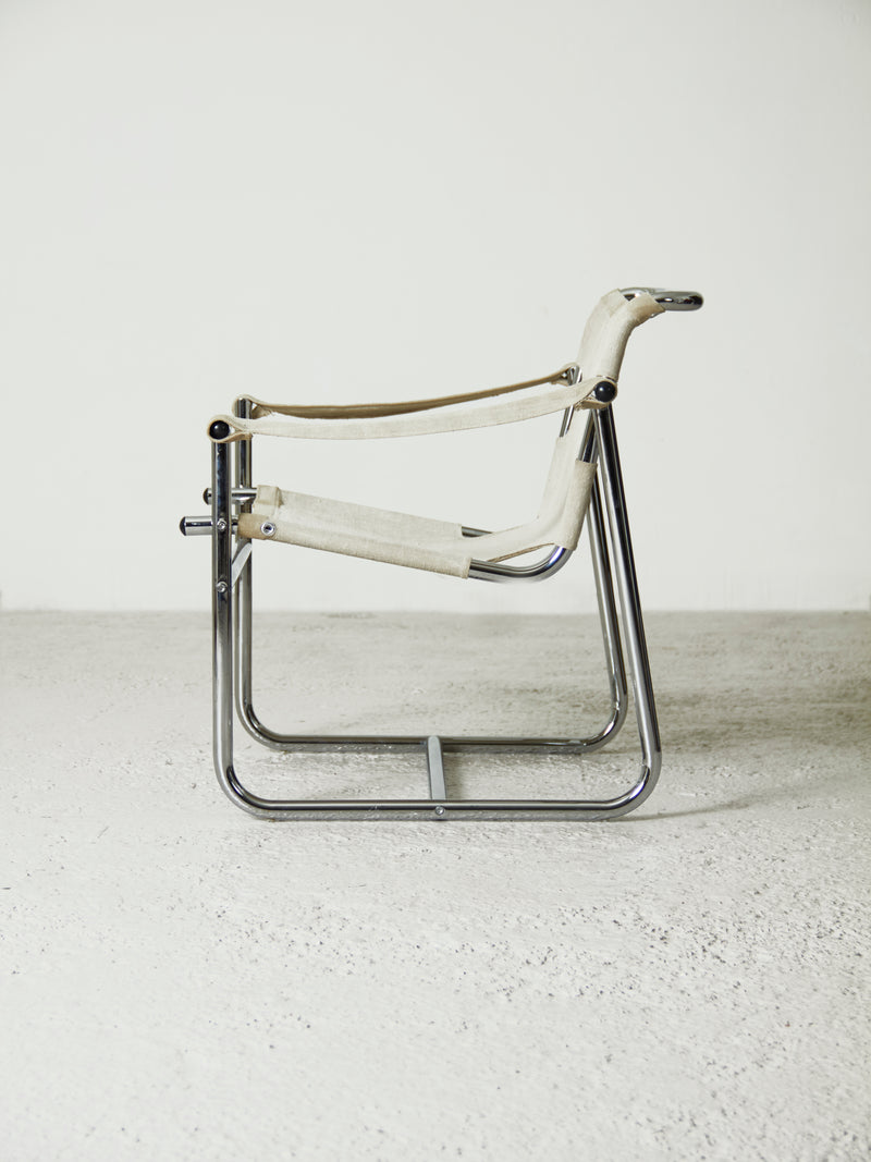 Chromed Tube and Canvas Armchair