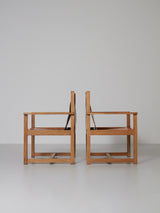 Pair of Oak and Leather Lounge Chairs