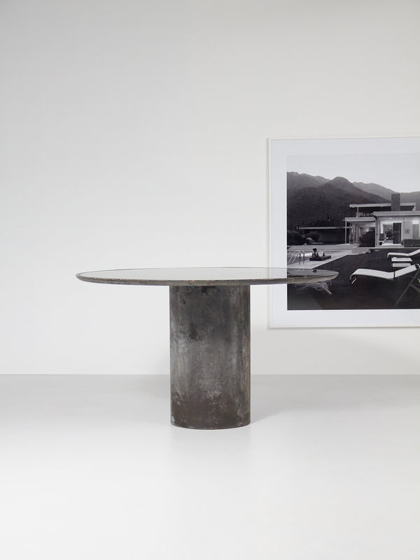 Metal, Wood and Glass Dining Table