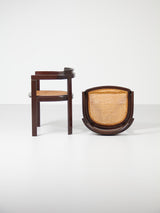 Pareja de sillas de madera de ukola y ratán