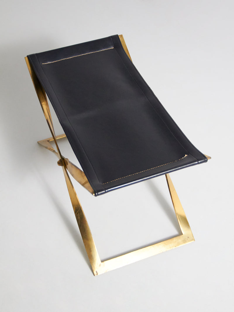 Folding Stool in Iron and Black Leather