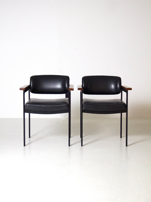 Pair of Iron, Wood and Skay Armchairs